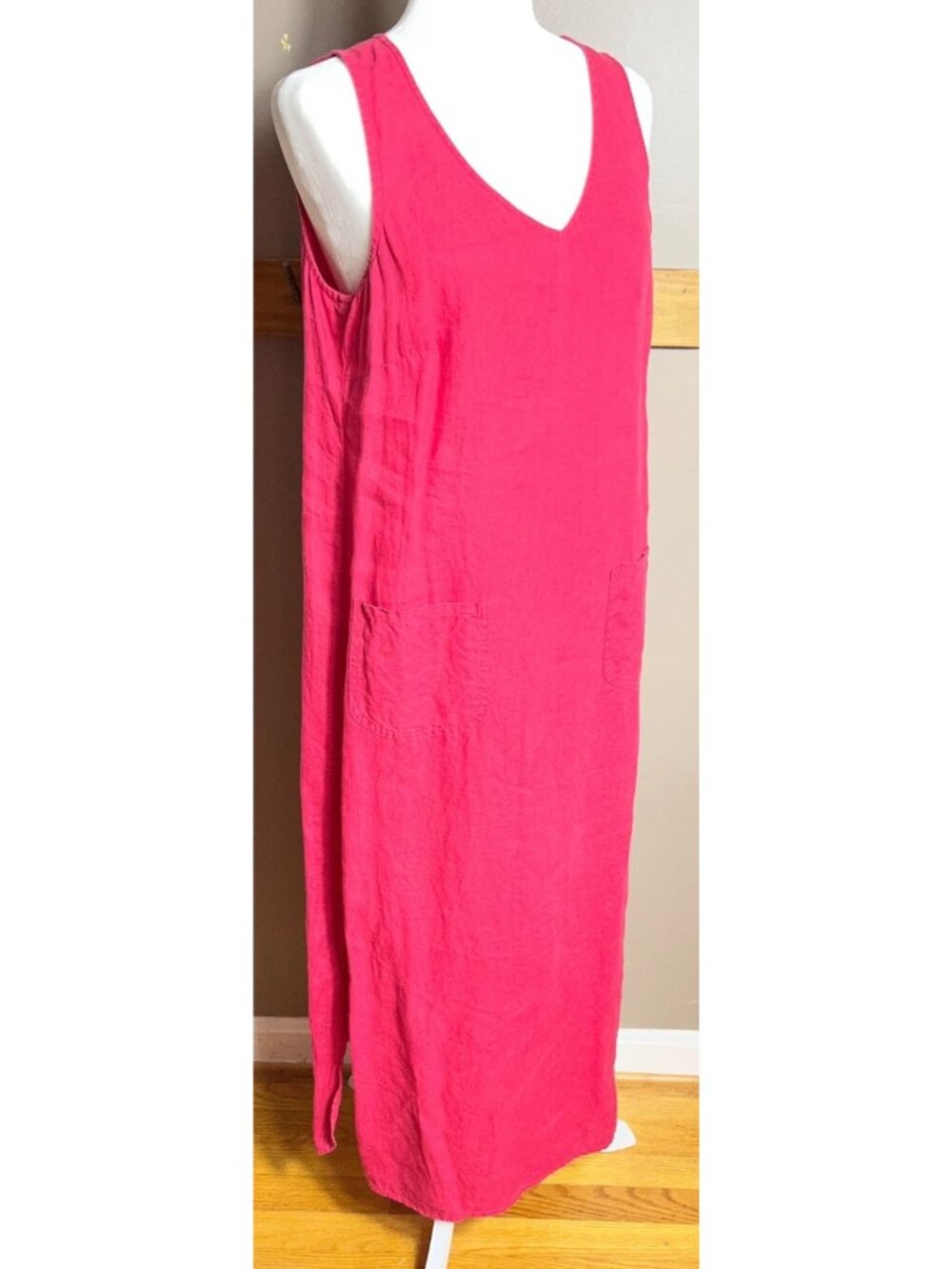 J Jill Red Linen Dress Maxi Casual Coastal Summer Festival Resort Pockets Wom S - Picture 2 of 10